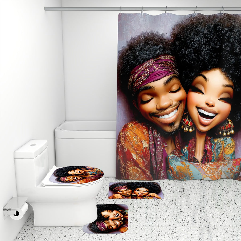 Fun in Love — 4 Piece Shower Curtain and Bathroom Rug Set