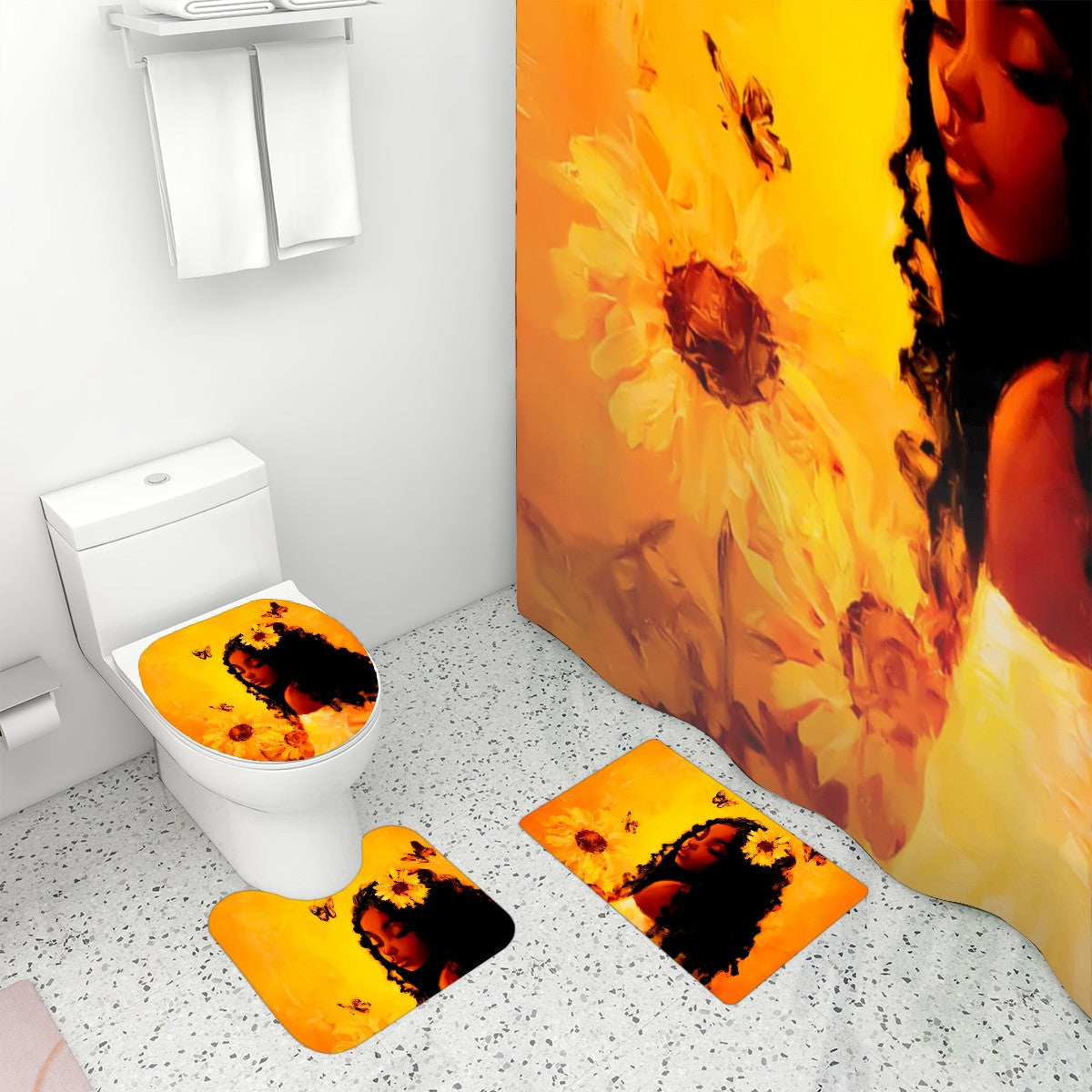 Sha Sha's — 4‑Piece Shower Curtain & Bathroom Rug Set