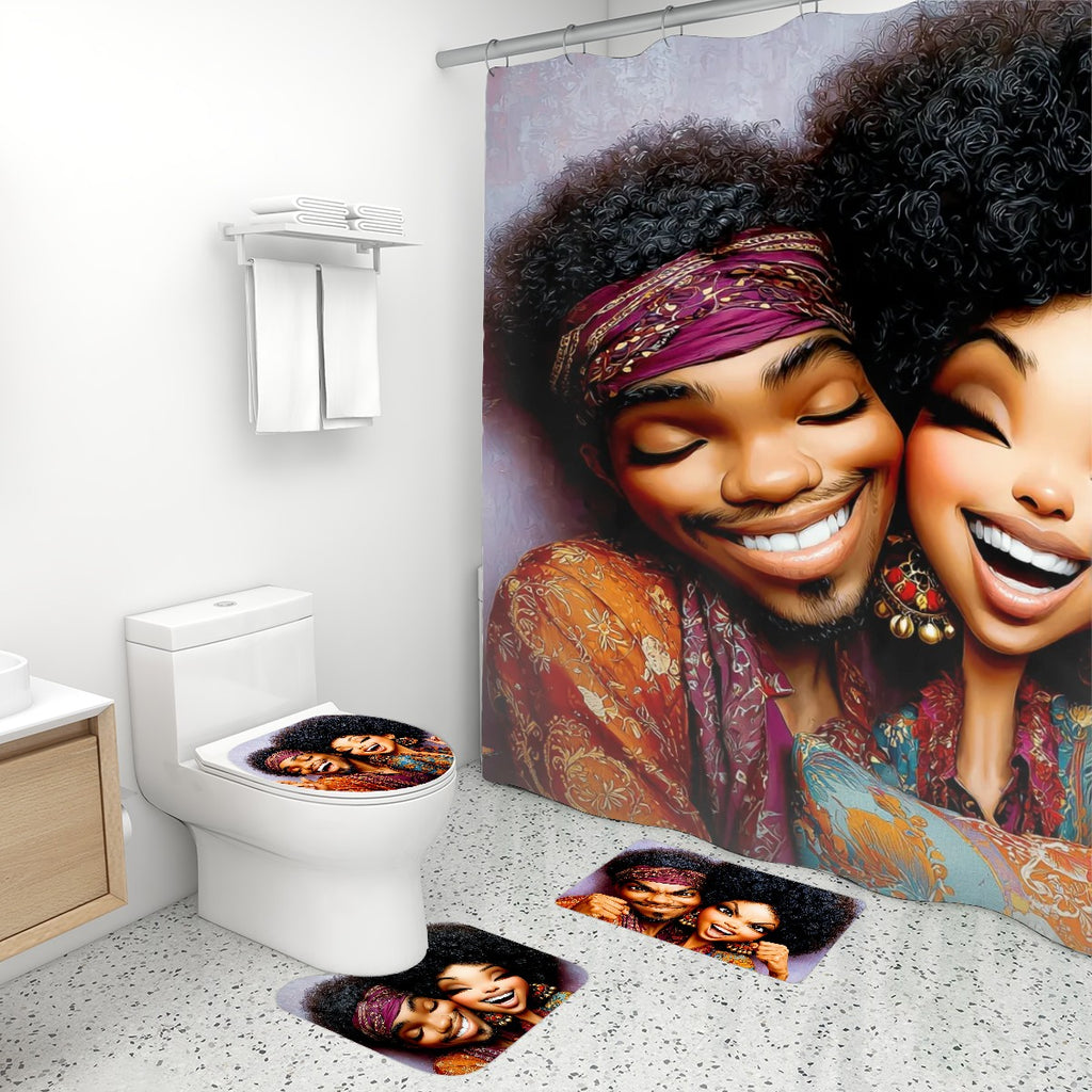 Fun in Love — 4 Piece Shower Curtain and Bathroom Rug Set