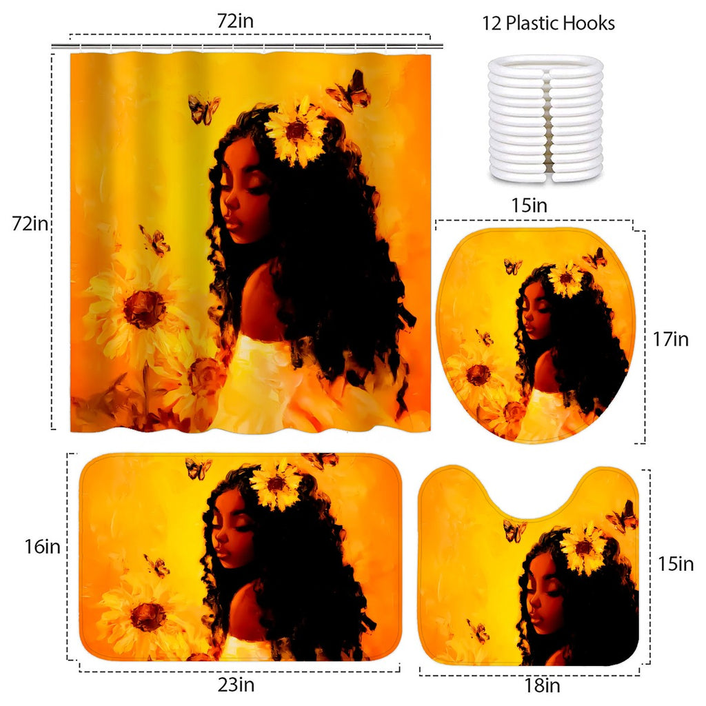 Sha Sha's — 4‑Piece Shower Curtain & Bathroom Rug Set