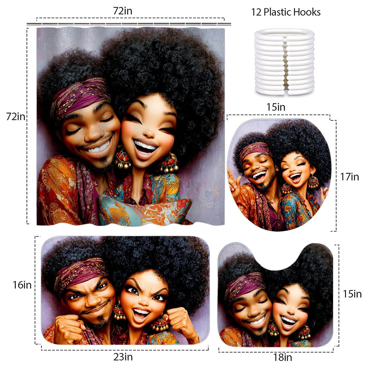 Fun in Love — 4 Piece Shower Curtain and Bathroom Rug Set