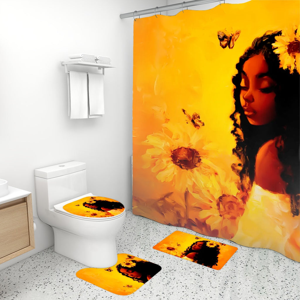 Sha Sha's — 4‑Piece Shower Curtain & Bathroom Rug Set