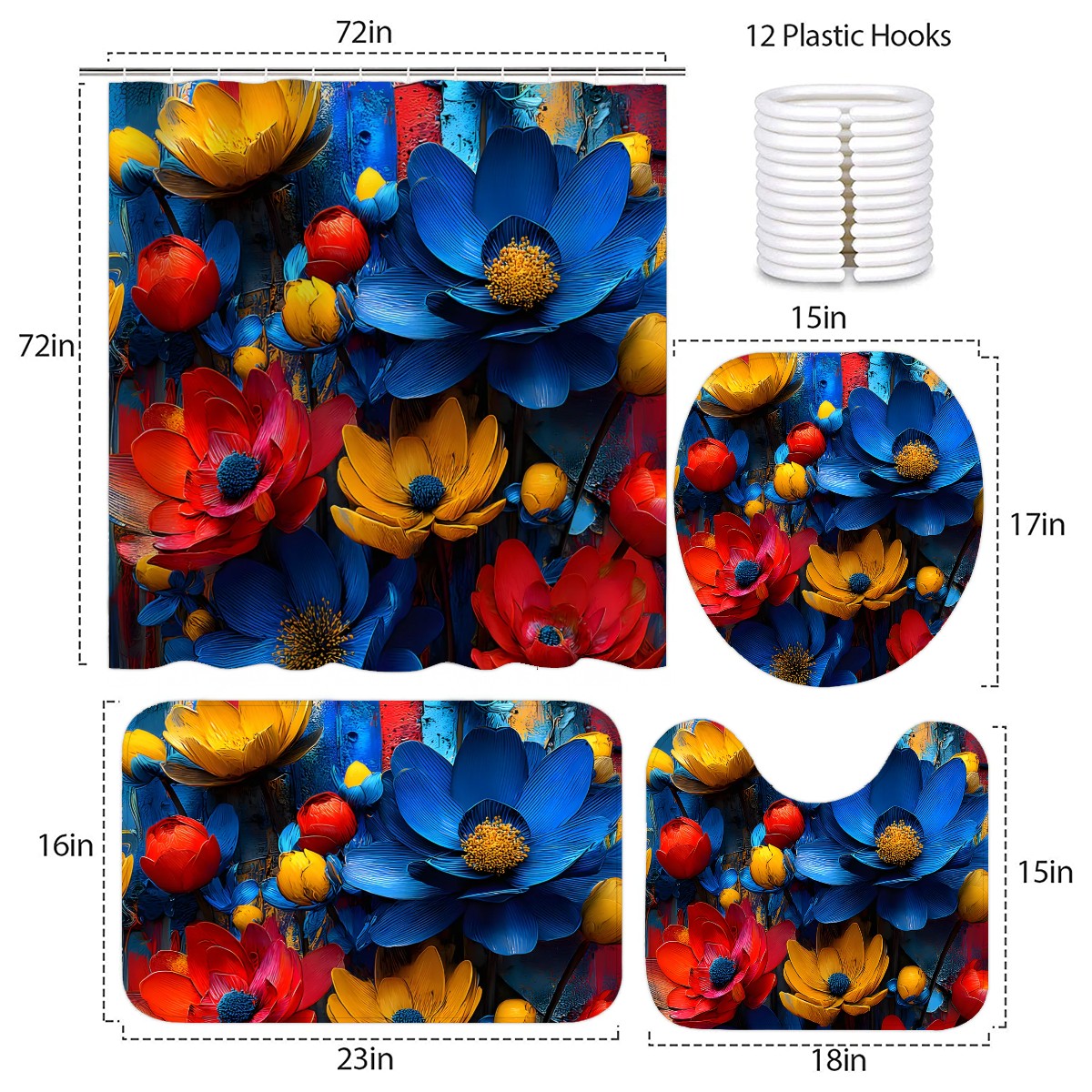 Brasília — 4‑Piece Shower Curtain & Bathroom Rug Set