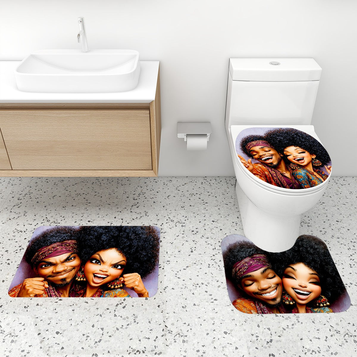 Fun in Love — 4 Piece Shower Curtain and Bathroom Rug Set