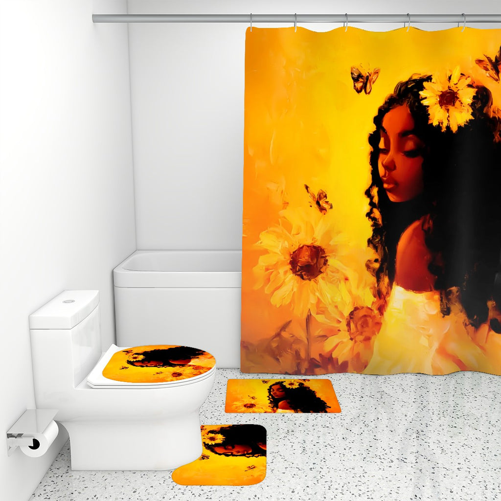 Sha Sha's — 4‑Piece Shower Curtain & Bathroom Rug Set