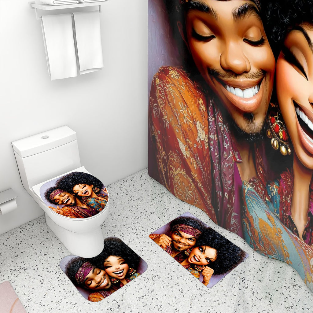 Fun in Love — 4 Piece Shower Curtain and Bathroom Rug Set